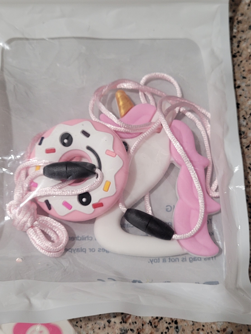 NWOT Pink Unicorn & Donut Kids Teething Necklace